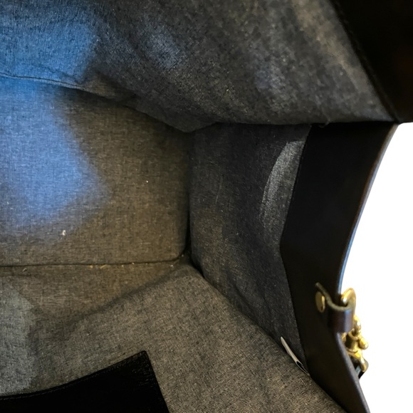 Clare V. Simple Tote Metallic Leather Contrast Racing Stripe Trim Shoulder Tote - Picture 8 of 11